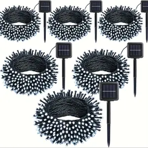 6-Pack Solar String Lights, 600 LEDs, 236 ft Outdoor Lights, Outdoor Solar Lights with 8 Lighting Modes, IP65 Waterproof Flickering Fairy Lights, Suitable for Trees, Christmas Decorations, Wedding Party Decor, Gardens, Patios