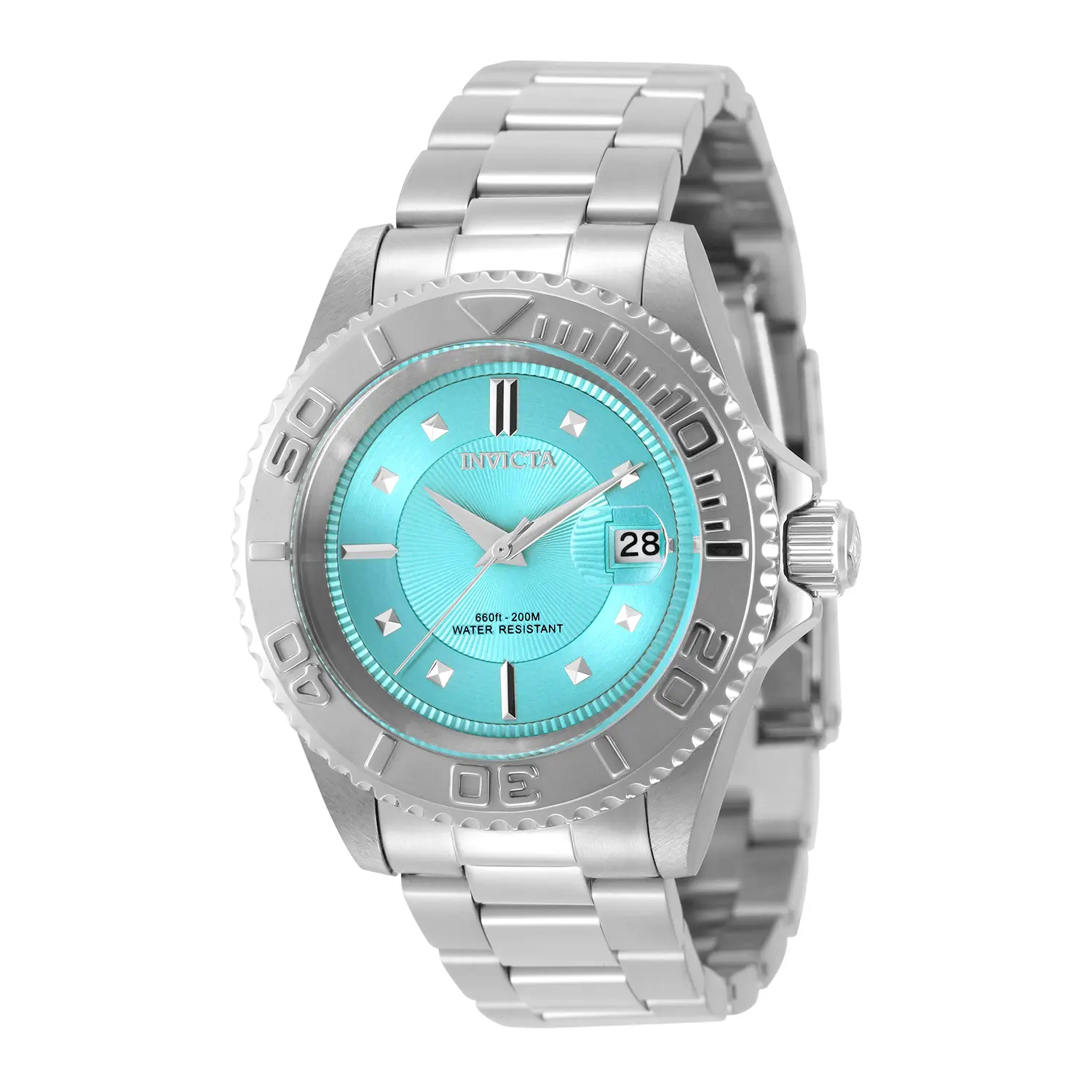 Invicta Pro Diver Men's Watch, 40mm Round Stainless Steel Case with Aqua Blue 3D Textured Dial, Quartz Movement, 200m Water Resistant for Recreational Diving, 50M - 100M