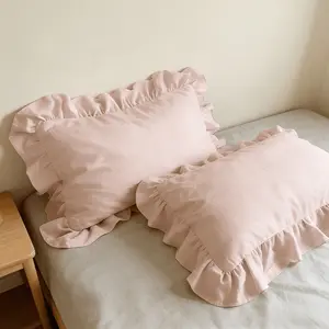 2pc Vintage Ruffle Flower Pillowcases, Pure Color Style, No Filling, Suitable for Bedroom Decor, Sofa Cushion, Bed Pillowcases Decoration