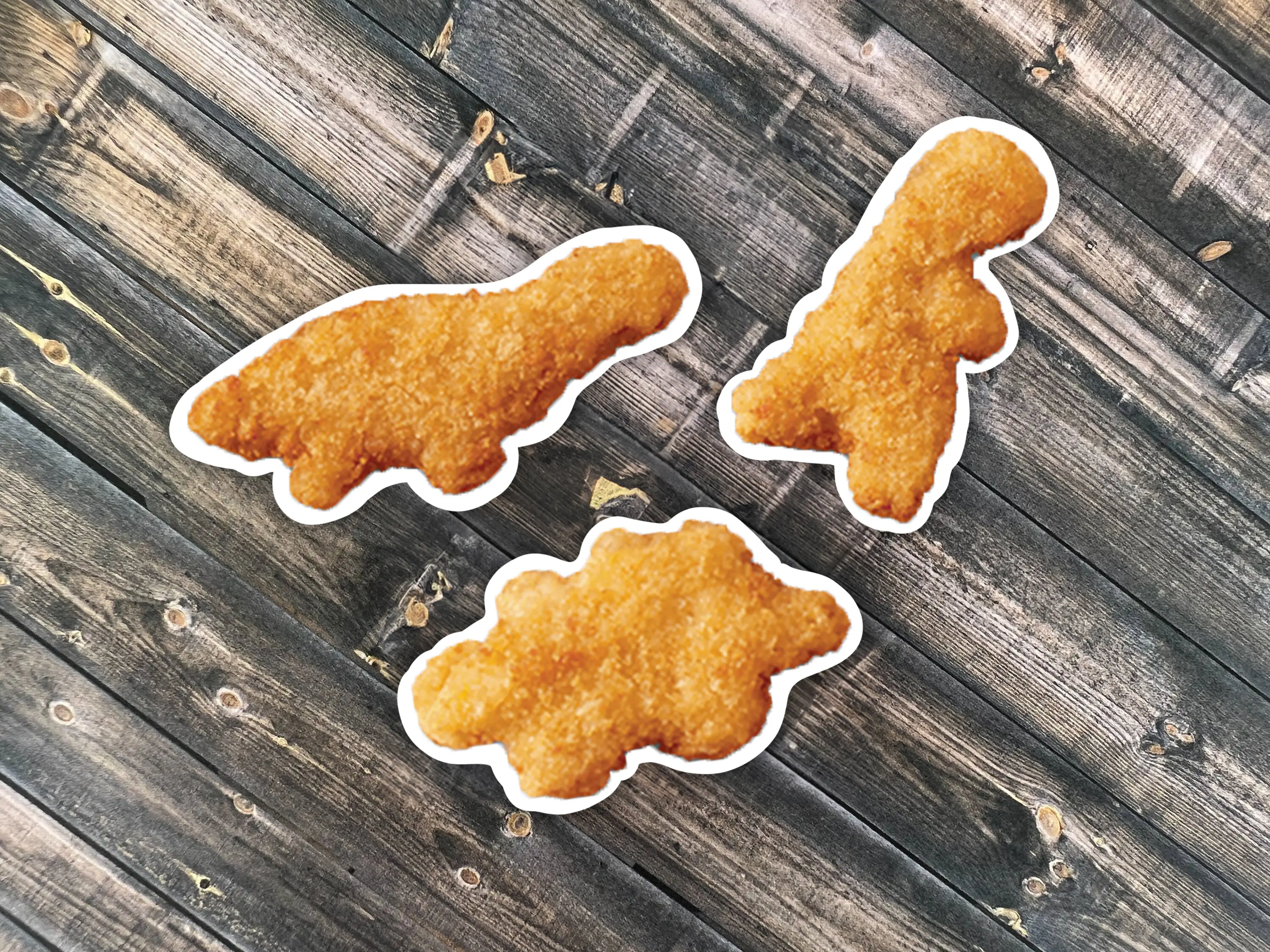 Dino Chicken Nugget Sticker Pack, Three Sticker Pack, Waterproof sticker, water bottle sticker, laptop sticker