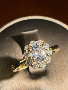 *BLOOMING FLOWER*    Item#00000009 European 14K Gold Halo Plated Four-Prong Setting Round-Cut Eleven Stones 4 Carat Large White Cubic Zirconia Adjustable Fashion Ring (Center Stone 1 Carat, 11Pcs. CZ Stone total 4 Carat, Ring Size 7 and Up)