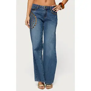 Edikted Women's Monika Stud and Grommet Low Rise Baggy Jeans