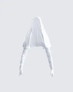 Alexa White Gauze Hooded Shrug