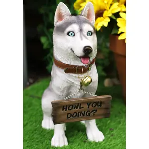 Ebros  Lifelike Pet Pal Siberian Husky Sled Dog Statue 13"H With Jingle Collar Sign