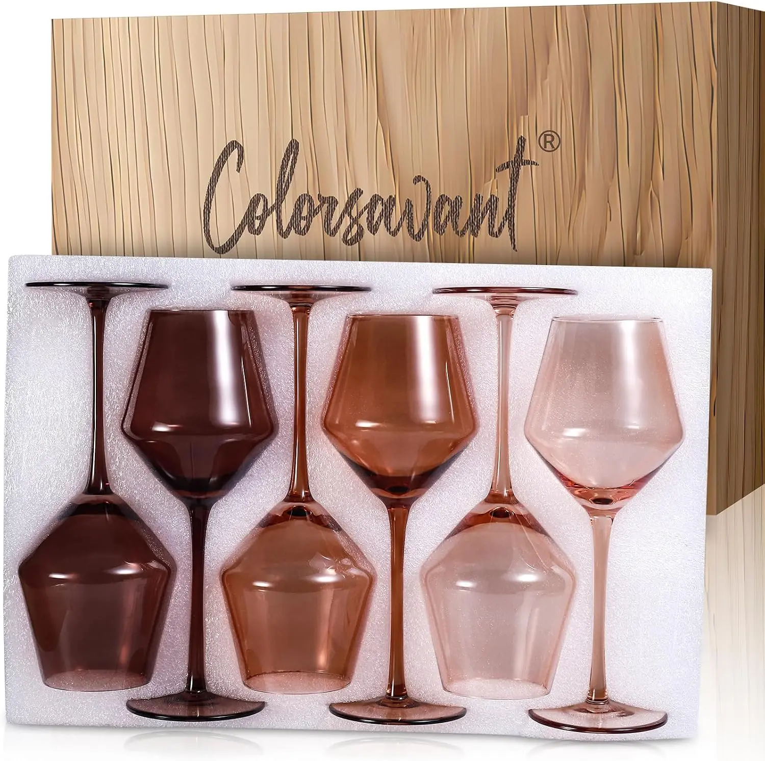 Brown Wine Glasses Set of 6, Amber Stemmed Glass Cups, Vintage Aesthetic Drinkware for Fall Dinner Party, Gifts & Entertaining