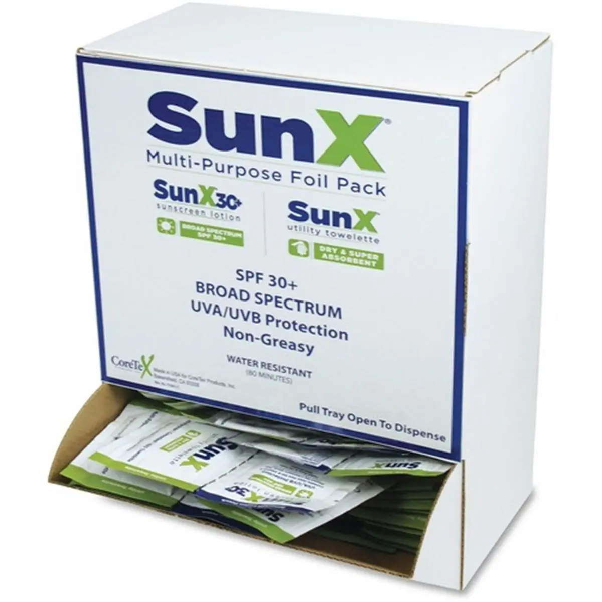 212 MAIN SunX Sunscreen Towelettes, Coretex Products, 5 in. x 8 in., 50 Wipes with Dispenser, Wall Mount, Sun Protection
