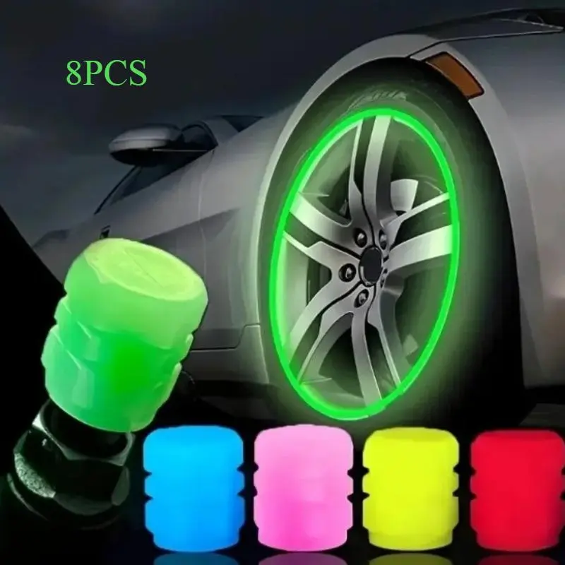 Luminescent Tire Valve Caps (8 Pack), Vibrant Rubber Stem Covers, Waterproof and Dustproof Wheel Accessories for Cars, Bikes, and Motorcycles, Waterproofing, Wheel Protection, Car Parts, Single Wheel Accessories