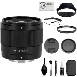 Viltrox AF 15mm f/1.7 Air XF Lens Compatible with FUJIFILM X Mount Bundle with UV Filter + Lens Cap Keeper + Cleaning Kit + Cleaning Cloth (5 Items)