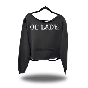 TheDriveClothing OL LADY Road Rash Slash X Black Crop Wide Neck Hoodie – Y2K Streetwear, Biker Festival Crop Sweatshirt, Edgy Graphic Hoodie, Women's Oversized Streetwear Outfit