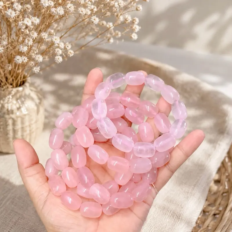 Rose Quartz 12mm Barrel-Shaped Healing Bracelet for Spiritual Balance