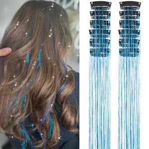 Hair Tinsel Pack of 12 Pcs Clip-in 20 Inch Colorful Glitter Tinsel Extensions for Women Girls Party Dazzle Hair Accessories Synthetic Hair Wigs Glueless Pre Braided Glueless Silky Straight