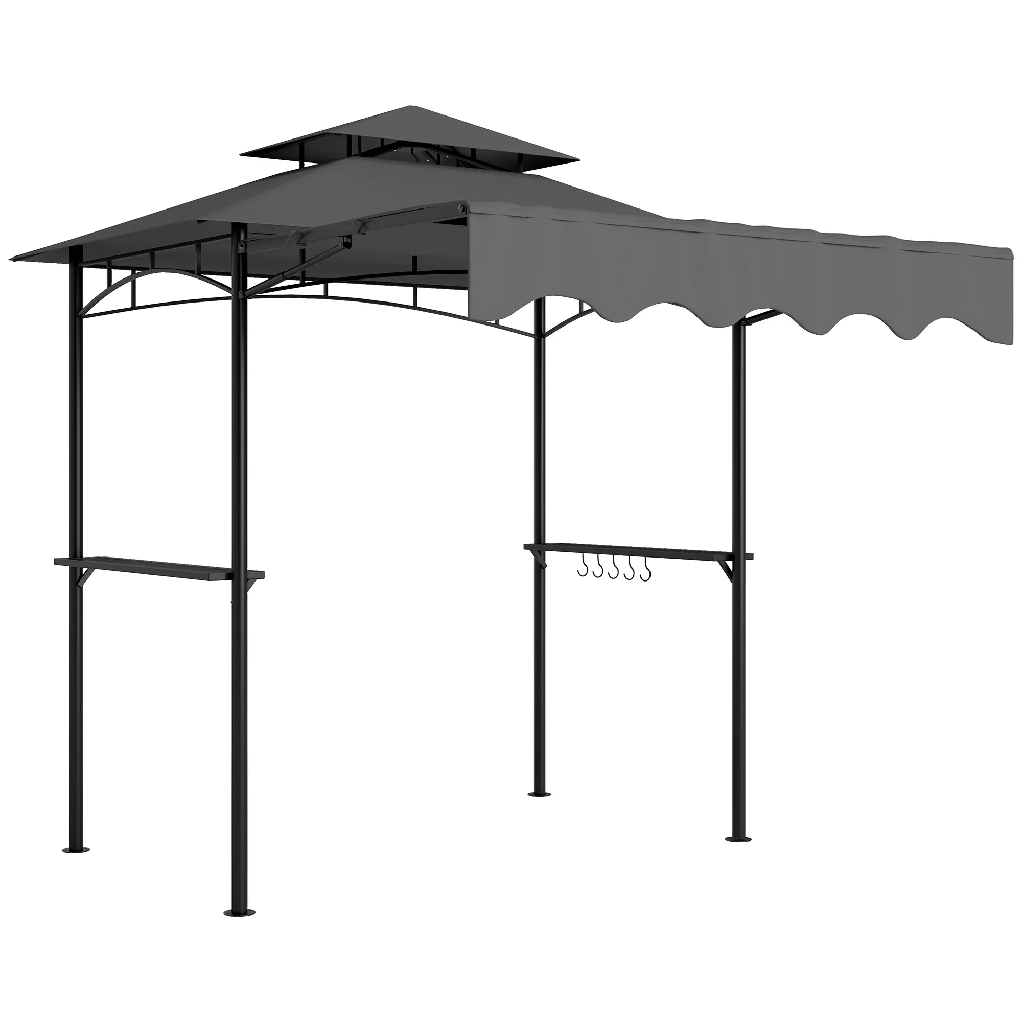 Outsunny 8' x 5' Grill Gazebo, Double Tiered Outdoor BBQ Gazebo with Side Awning, 2 Side Shelves and 6 Hooks for Patio, Deck, Yard, Brown