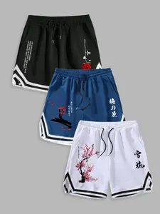 Men's Summer Outdoor Basketball Shorts with Drawstring, Casual Fit Floral Print Athletic Pants, Pack of 3 for Summer Fitness, Athleisure Shorts