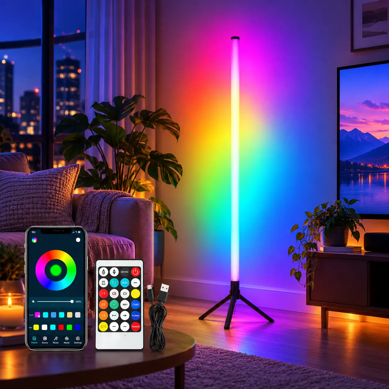 1PC/2PCS RGBIC Corner Floor Lamp, Music Sync LED Ambient Light with App & Remote Control, Custom Lighting Scenes, Adjustable Brightness and Timer for Bedroom, Gaming Setup & Living Room Decor