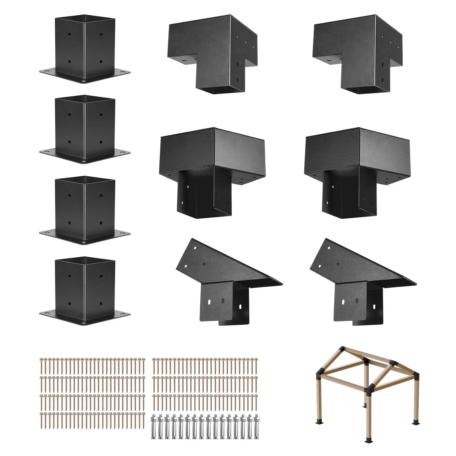 【BackToSchool】VEVOR DIY Stainless Steel Pergola Hardware Kit, 4x4 Inch Pointed-Roof 3-Way/4-Way Connectors for 3.5x3.5 In Actual Size Wood Posts, With Post Bases, Ridge Brackets & Bolts, 14 Pcs for Outdoor Use