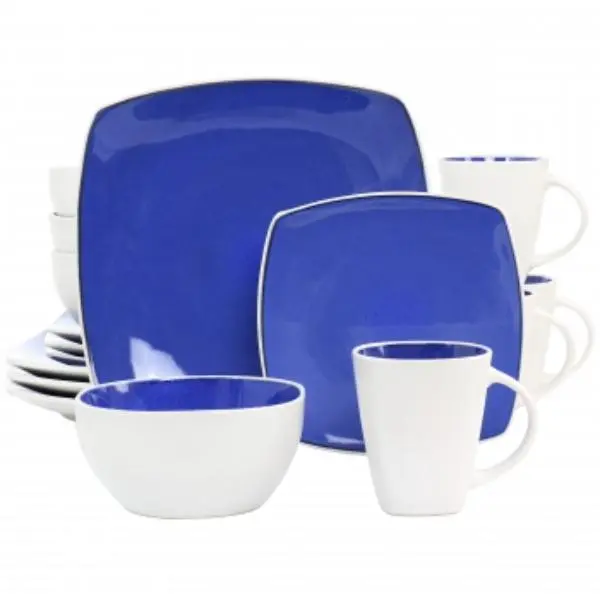 Gibson Elite 131782.16R Soho Lounge 16-Piece Cobalt Dinnerware Set, Kitchen Tableware Collection, Glossy