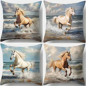 Horse Pattern Cushion Cover, 4 Counts/set Throw Pillow Cover without Filler, Household Decoration Supplies for Home Living Room Bedroom
