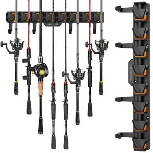 Hikeen Wall-Mounted Fishing Rod Holder Rack, Holds Up to 8 Rods or Combos, Includes 4 Hooks, Fits Rods with Diameter 3-24mm Fathersdaygift
