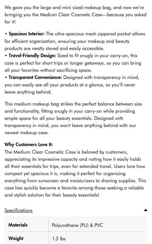 Medium Clear Cosmetics Case