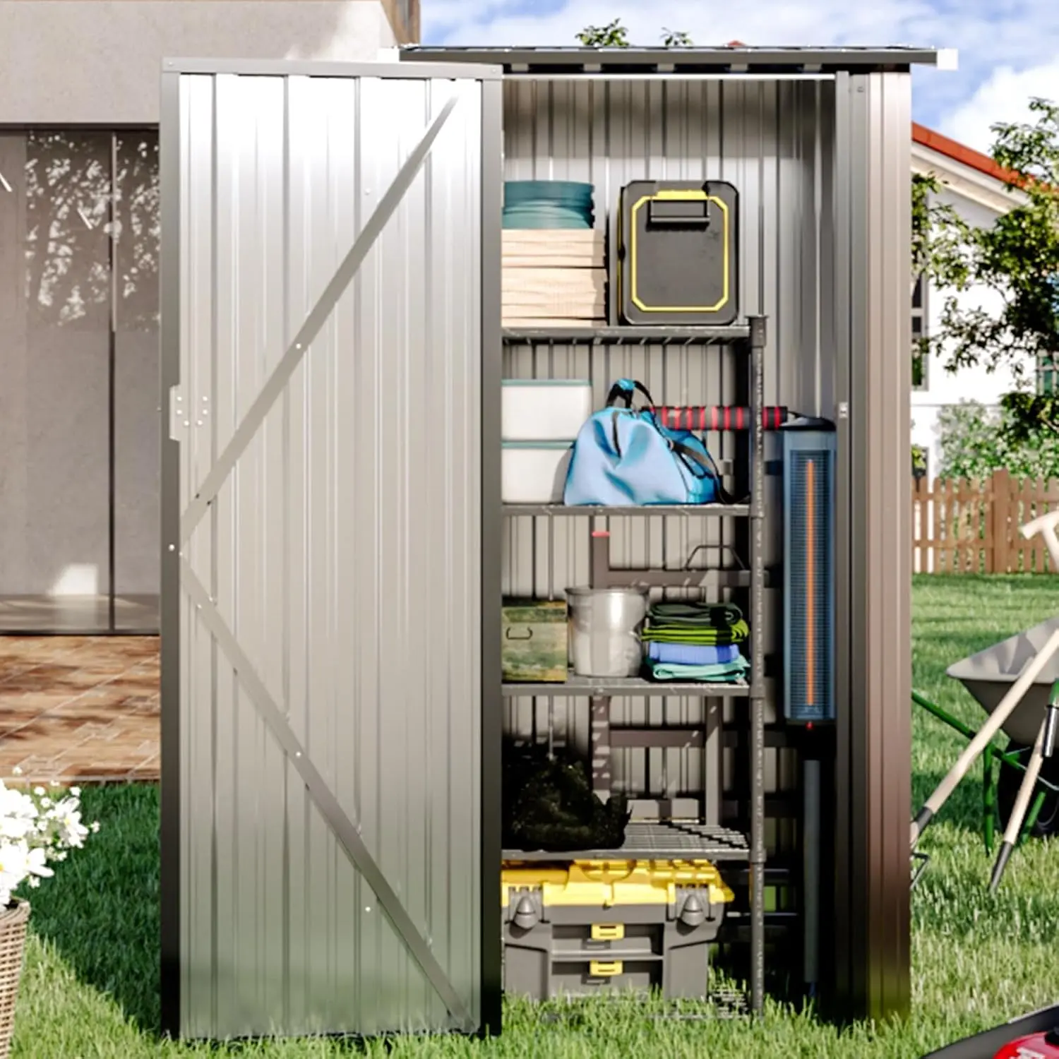 Aoxun 3'x2' Durable Garden Metal Storage Shed with Lockable Doors, Steel Utility Tool Shed for Patio, Backyard, Brown, Durable Garden Shed Rainproof Sunproof Roof