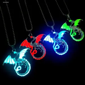 Domineering luminous flame dragon  men's cool luminous dragon 2023 new fashion trendy men's pendant couple jewelry shop Wing Photo  Handmade Letter  Birthstone Name  gold-plated  Rectangular jewel Herringbone  Retro Style creative bubble necklace Book