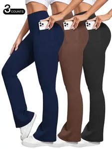 Women's Sexy High Waisted Bell Bottom Pants, Side Pockets, Butt Lifting Design, Yoga Sportswear, All Seasons, Single Piece, Multiple Pieces