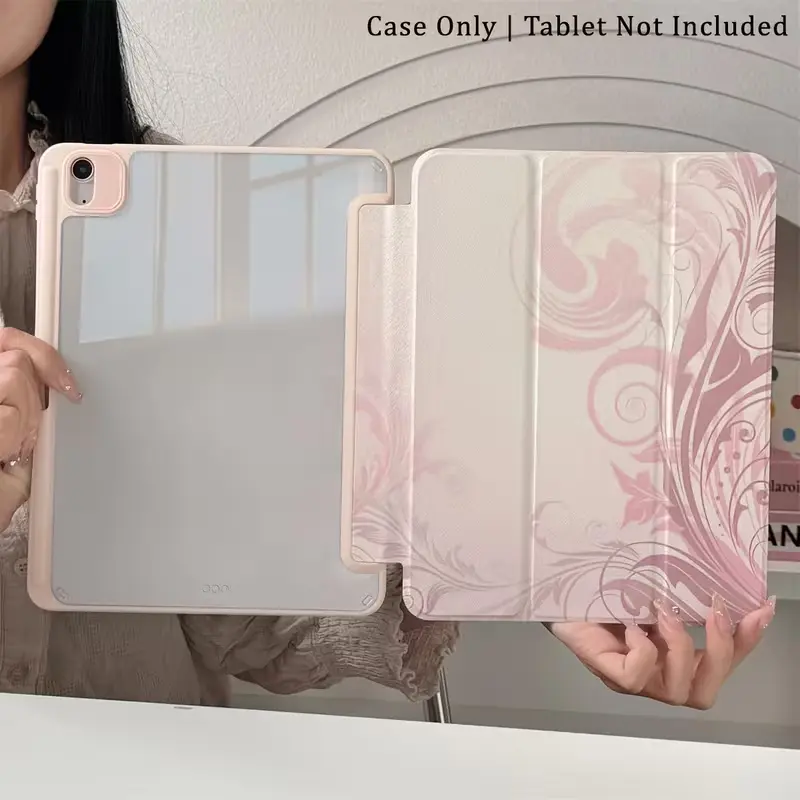 Pink patterned iPad protective case, suitable for all iPad models including the 11th generation 11 inch iPad (2025 model), made of soft and durable silicone material, with built-in pen slot, supporting automatic sleep/wake function for children cover