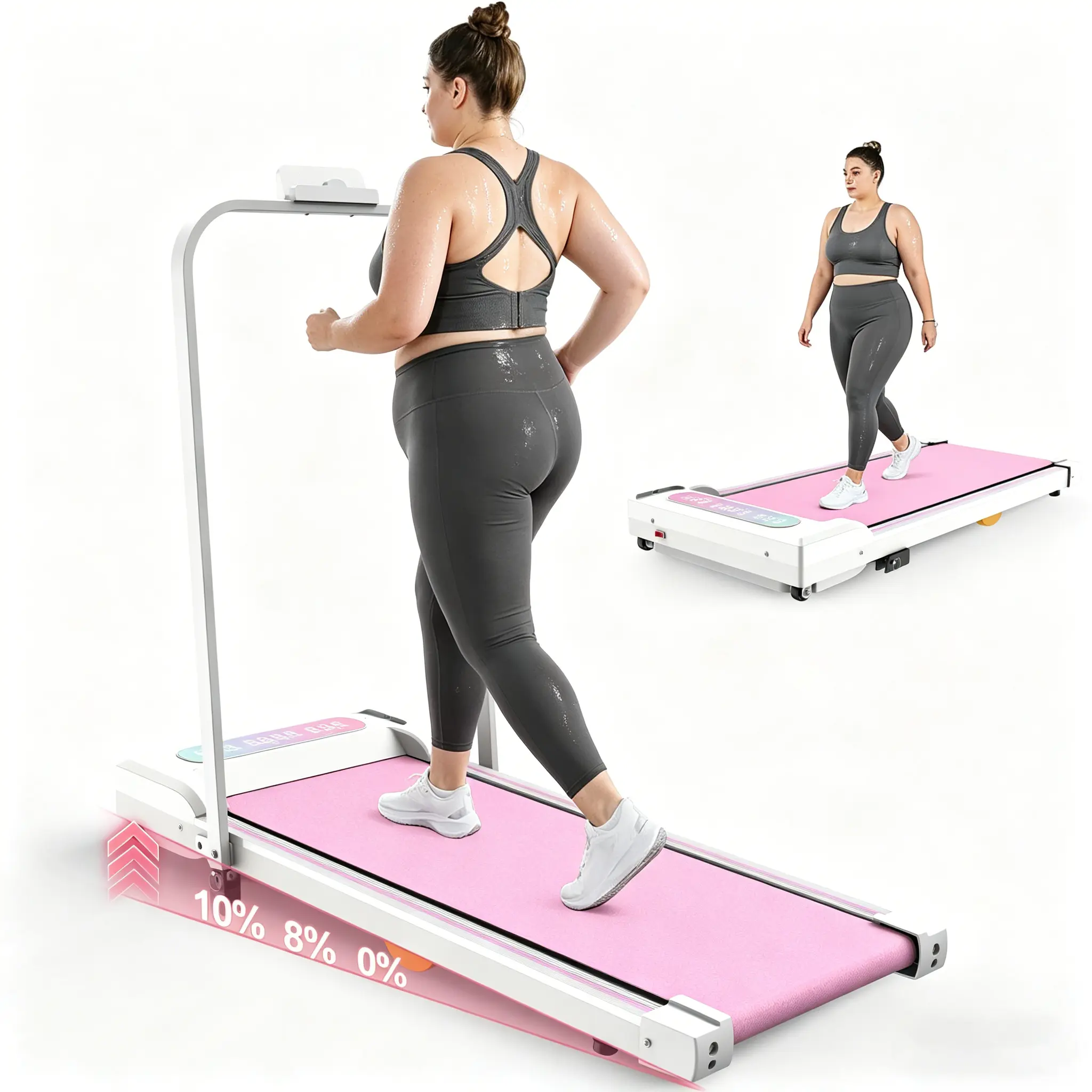 Walking Pad Treadmill with 3 level Incline, 2 in 1 Portable Foldable Under Desk Walking Pad with Handle Bar & Remote Control for Home/Office, 300 lbs Capacity & 10% Incline, Unique Mother's/Father's Day Gifts