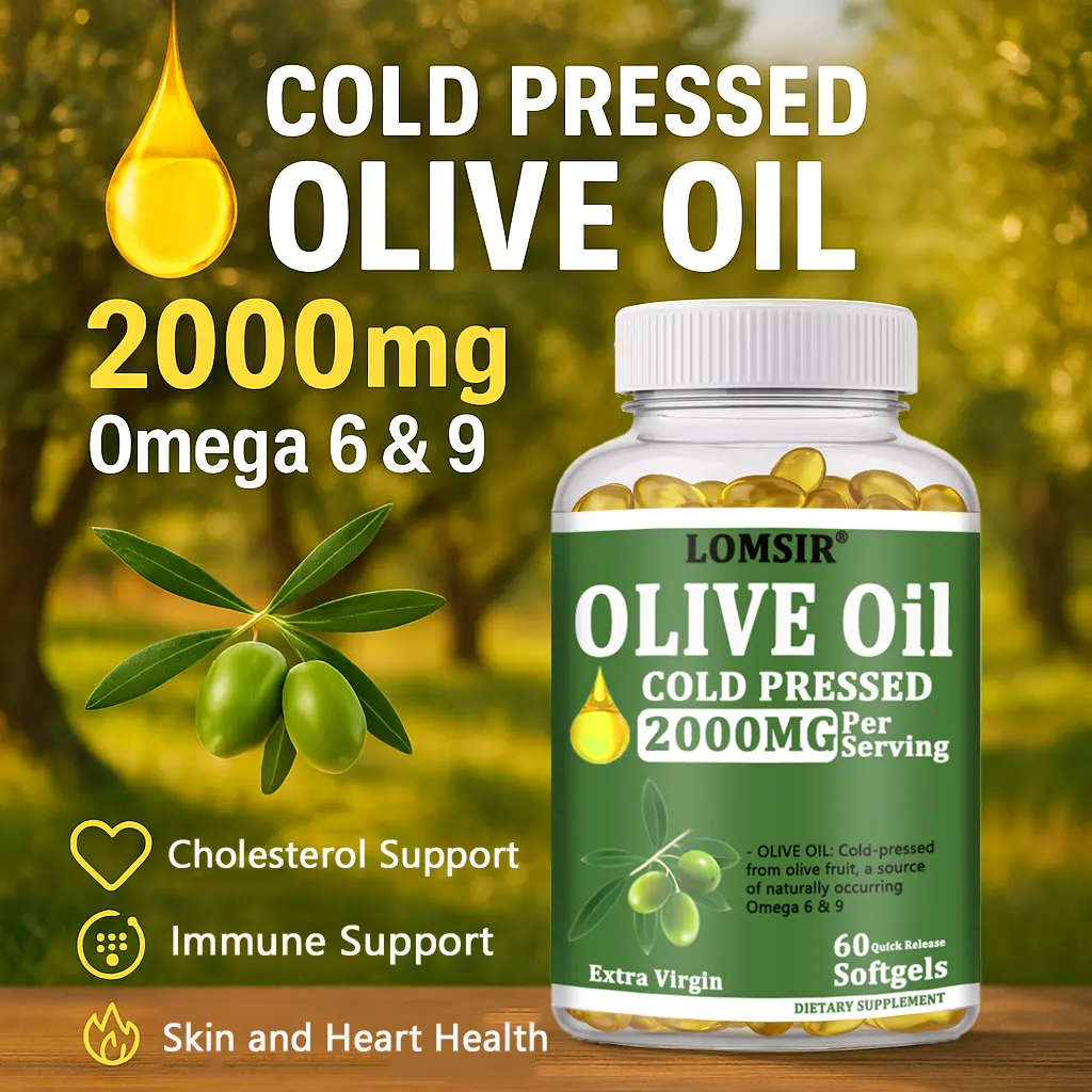 Extra Virgin Olive Oil Supplement 2000mg - Rich in Omega-9 & Omega-6 Fatty Acids - Heart & Skin Health Support - Premium Cold-Pressed Olive Oil Softgels, 60 Count