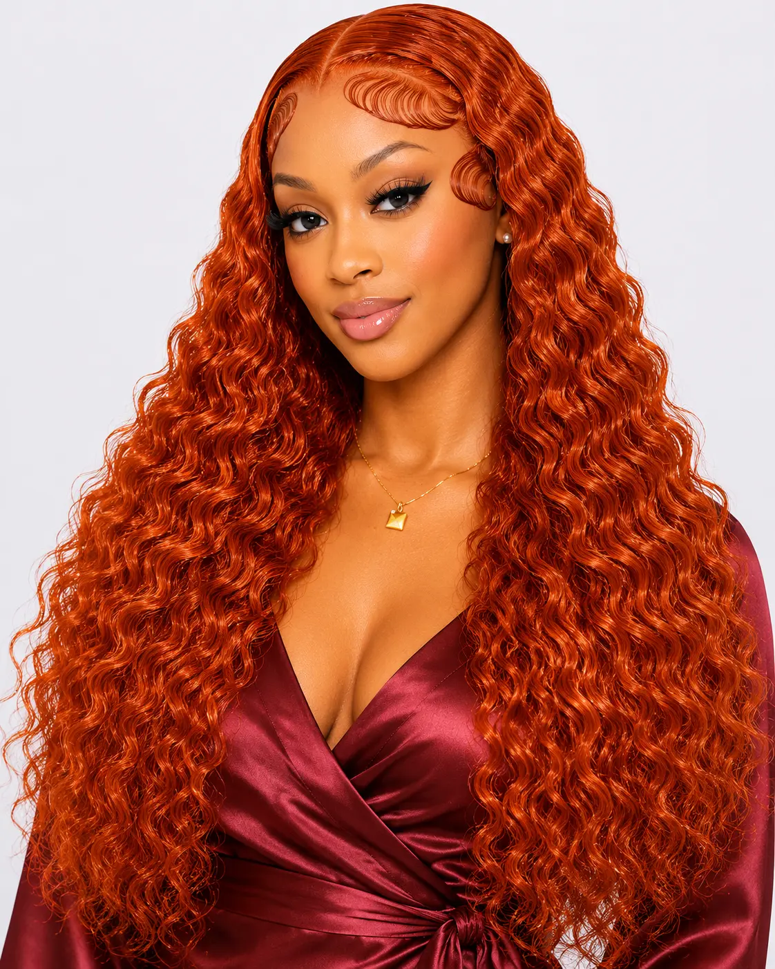 Water Wave Ginger Orange Lace Front Wigs Human Hair 350 Colored Human Hair Wet Wavy Wig for Women Deep Curly Wigs with Baby Hair
