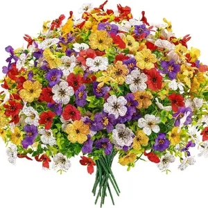 12/28 Pcs Artificial Daisy Fake Flowers, UV Resistant, Rich Colors, Silk Material, Ideal for Outdoor Home Porch Garden Decor, Artificial Bouquet, Home Decoration Bouquet, Decorative Flowers, Artificial Flower Decorations