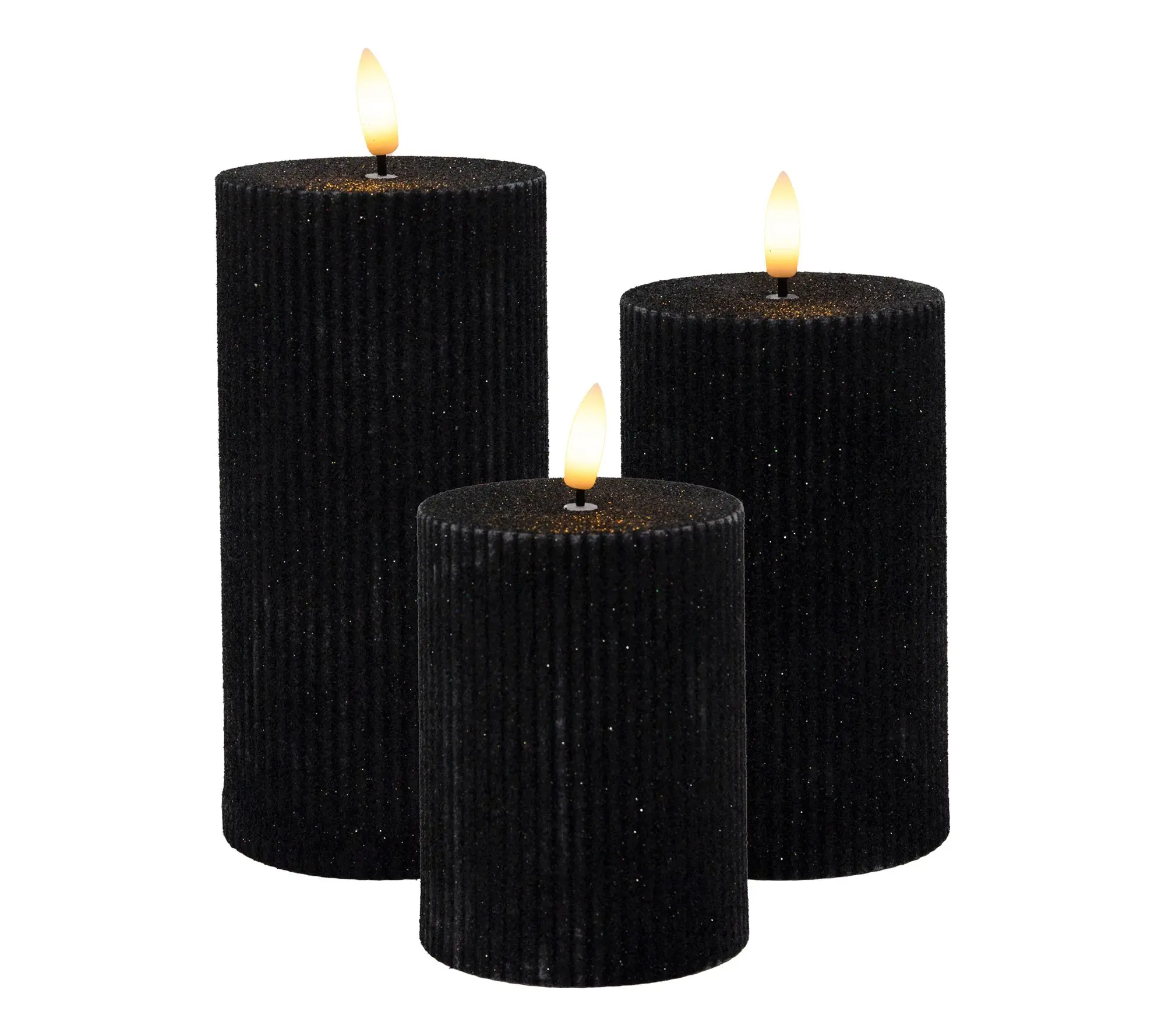 LumaBase Battery-Operated Black Fluted Pillar Candles Set LumaBase Battery-Operated Black Fluted Pillar Candles Set