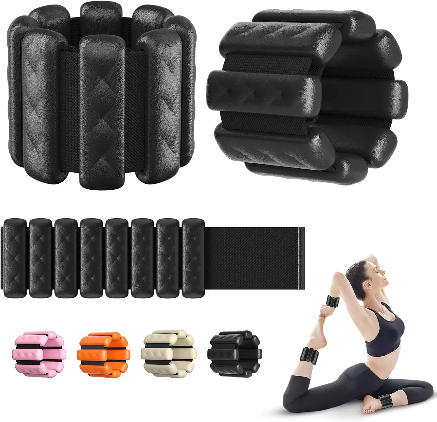Pilates Wrist and Ankle Weights for Women - [2025 Newly Upgraded] Adjustable Weighted Bangles for Men, 2 lbs Weighted Arm Bands Foot Leg Weights for Walking, Yoga, Training, Exercise, Running, Set of 2 (1LB Each)