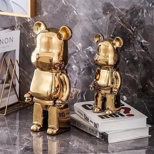 Aesthetic Bear Figure Catoon Ceramics Bear Statue Cute Animal Figurine Sculpture Luxury Livingroom Decoration Desk Accessories