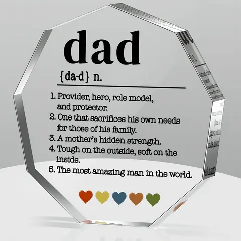 Acrylic Dad Award Decor, 1/9 Counts Clear Dad's Inspirational Words Statue, Award for Father Of The Year Gifts for Home, Acrylic Decorative Plaque Sign
