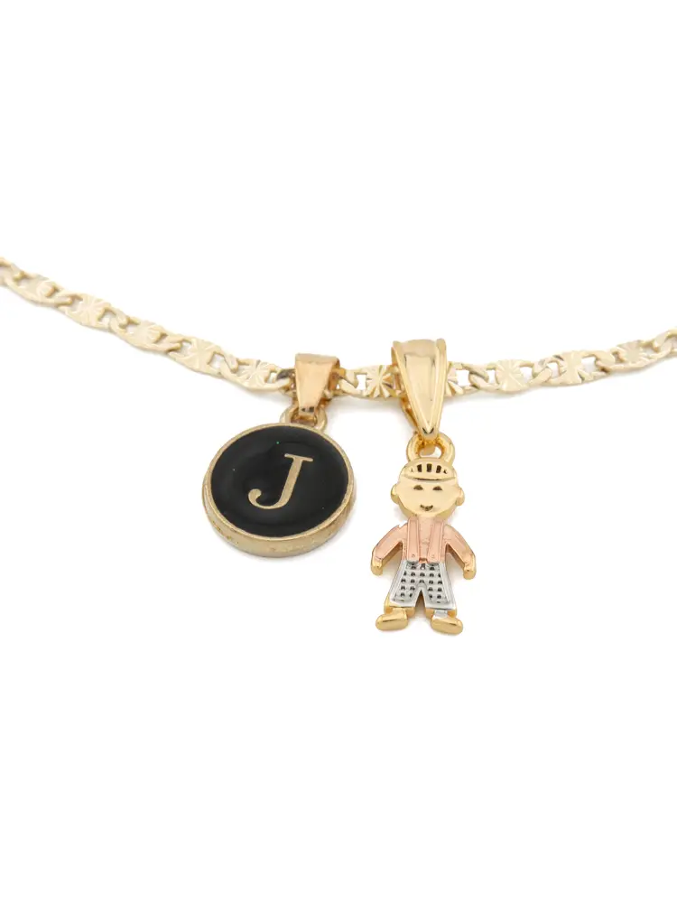 Dainty Initial Necklace with Gold-Plated Boy or Girl Charm & Stainless Steel Letter, Personalized Jewelry for Women, 18/24-inch Chain, Dainty Initial Necklaces, Unisex, Kids