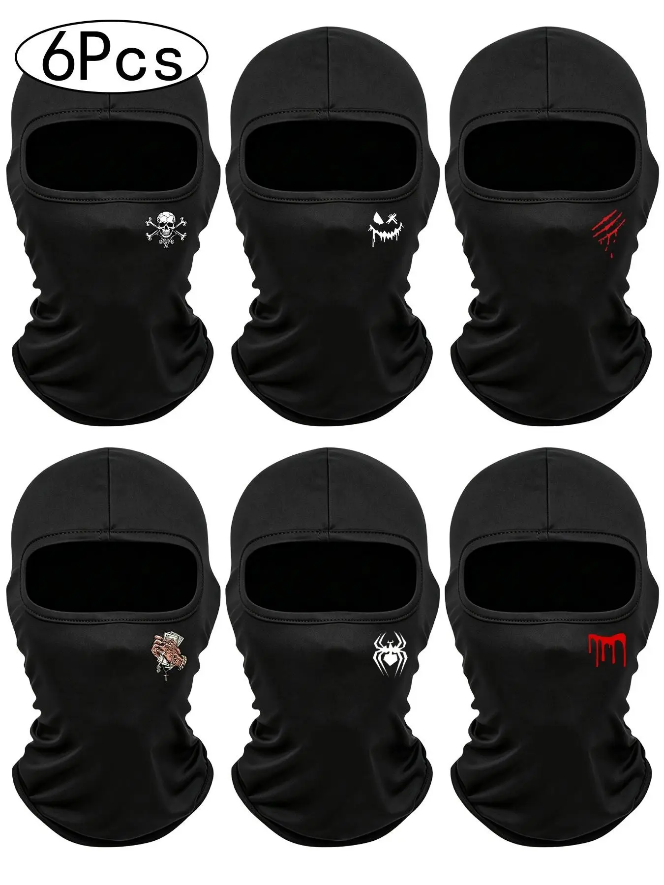 6-Pack Printed Multi-Functional Balaclava Headgear, Protective Gear, Motorcycle Mask, High Elasticity, Windproof, Warm, UV Protection, Ideal for Skiing, Motorbike, Hiking, Cycling, Fishing, Balaclava Face Mask