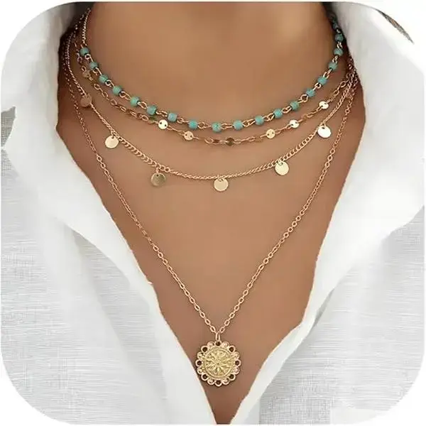 Veliora Gift B Boho Prom  for Women Dainty Prom Night  Layered Choker  Bohemian Turquoise  Statement  Western Cowgirl Country Concert Outfits Accessories stud earring Elegant Rose Bear Necklace Stainless Steel Miami Cuban Link life alert y2k jewelry