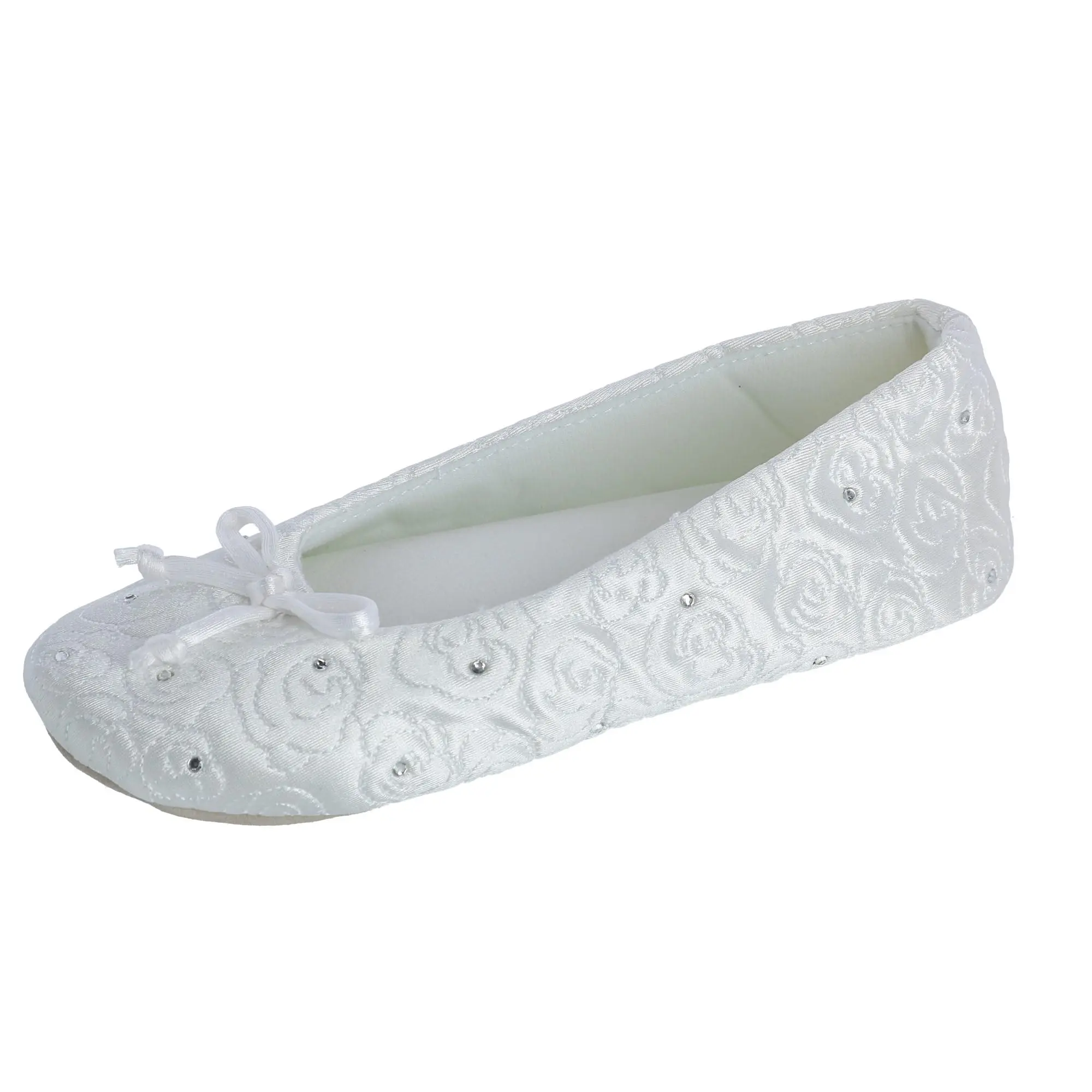 Isotoner Women's Terry Lined Rose Quilted Ballerina Slippers, Ballerina Slippers