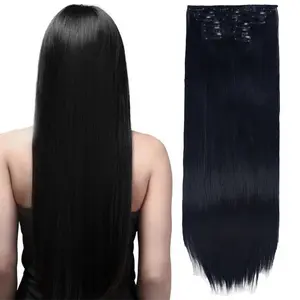 Clip in Hair Extensions 24 Inch 140g/4.9oz 1B Natural Black Invisible Seamless Straight Synthetic Hair Extensions Cip ins for Women 6pcs Per Set with Double Weft Gifts for Women gf Daily Use