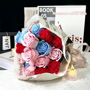 DIY Rose Brick Flower Set, Artificial Mixed Flower, Blue Color Combination Decorative Desk Accessory, Perfect Gift for Valentine's Day Christmas Halloween