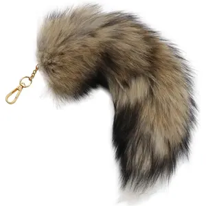 Furry Therian Fox Wolf Tail Keychain, Atiofber 15.75 Faux Fur Costume Fake Tail Handbag Charm for Halloween Cosplay