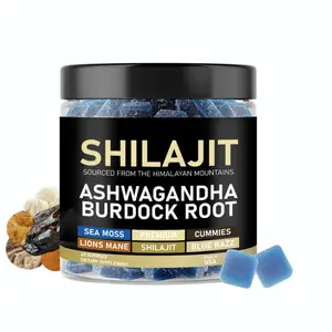 Premium Shilajit Gummies/5-in-1Sea Moss, Ashwagandha, Burdock Root & Lions Mane Mushroom/Organic Himalayan/Blue Razz/60 Vegan Gummies