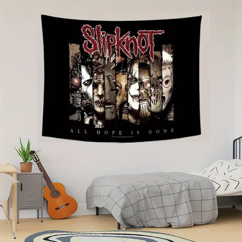 1pc Slipknot Heavy Metal Band Velvet Decorative Wall Tapestry - Black Polyester, Bold Graphic Design, 90g per sq m, Ideal for Dorm & Bedroom Decor, Holiday Gift for Music Fans, Aesthetic Room Decor bedroom decor tapestry cool stuff for your bedroom
