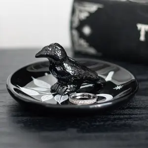 Raven Gothic Small Trinket Dish - Home Cutlery Tableware Plate for Compact Small Item Storage
