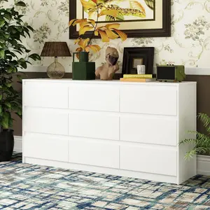 Modern Dresser Chest of Drawers, 9 Drawer Dresser with No Handle Design, White Dresser for Bedroom - Multi-Use Drawer Organizer