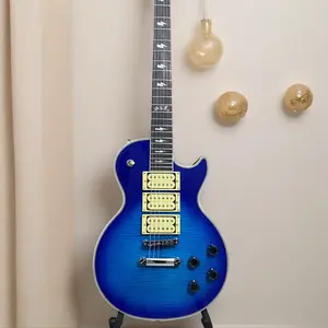 LP shape 6 String Guitar Blue Burst Flame Maple veneer 3H pickup