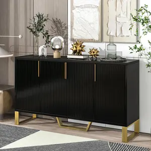 【Bellemave】Modern sideboard with Four Doors, Metal handles & Legs and Adjustable Shelves Kitchen Cabinet (Black) Apartment Furniture Unique Bedroom Furniture drawer dresser Cupboard Organizing drawer dresser