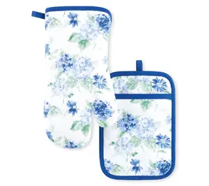 MARTHA STEWART Amber Floral Oven Mitt & Pot Holder 2-Pack Set