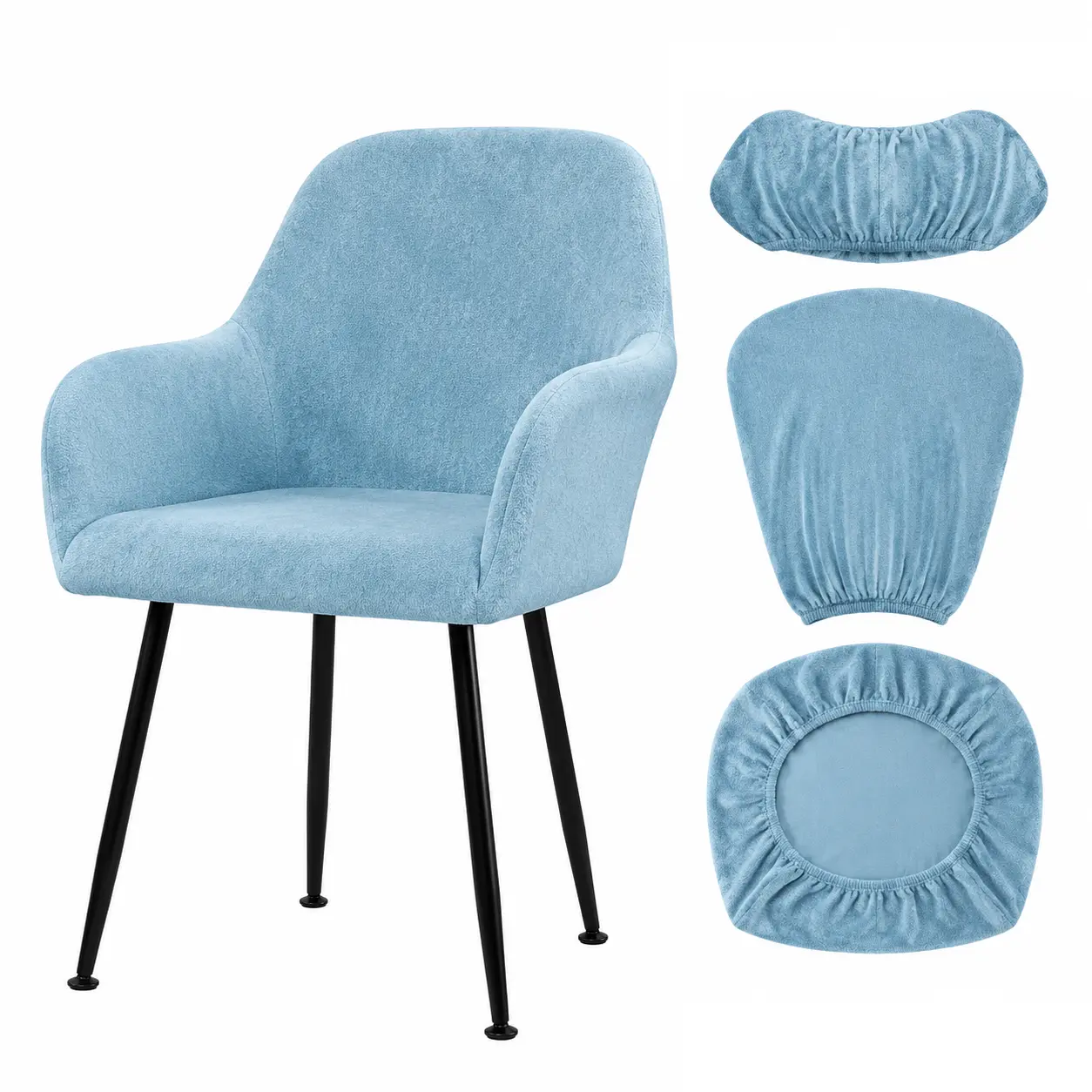 1-Piece Stretch Fit Velvet Fabric Modern Office & Home Chair Cover - High Armrests, Dustproof, Removable Washable, Full Protection Slipcover for Office & Vanity Furniture